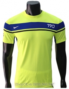 Quần áo đá banh T90 xanh dạ quang ngực ngang xanh