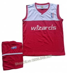 Quần áo trẻ em bóng rổ Wizards đỏ trắng
