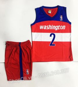 Quần áo bóng rổ ba lỗ WASHINGTON cho bé đỏ xanh trắng