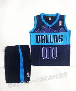 Quần áo bóng rổ ba lỗ cho bé  DALLAS xanh đen