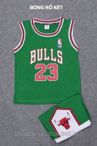 Bộ áo quần bóng rổ trẻ em BULLS số 23 xanh lá