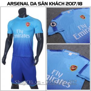 Quần áo đá bóng Arsenal sân khách xanh da 2017-2018 (Liên hệ)
