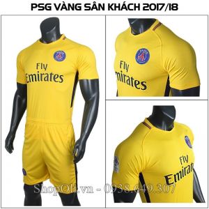 Quần áo bóng đá PSG Paris sân khách vàng 2017-2018 (Liên hệ)