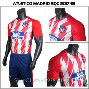 Quần áo bóng đá Atletico sân nhà đỏ sọc trắng 2017-2018 (Liên hệ)
