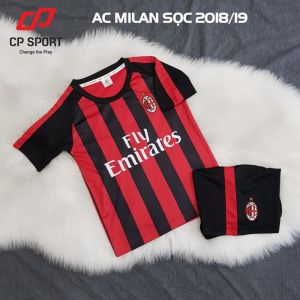 Quần áo bóng đá trẻ em AC Milan đỏ sọc đen