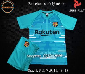Bộ quần áo đá bóng trẻ em Barcelona xanh dương 2019