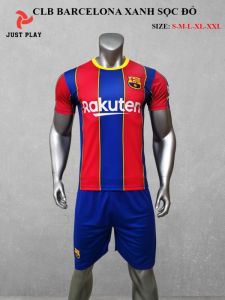 Áo quần bóng đá CLB Barcelona xanh bích sọc đỏ mới 2020
