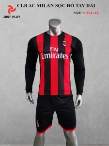 Áo quần đá banh CLB AC Milan đỏ đen tay dài mới 2020