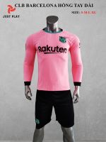 Bộ đá banh CLB Barcelona hồng tay dài mới 2020