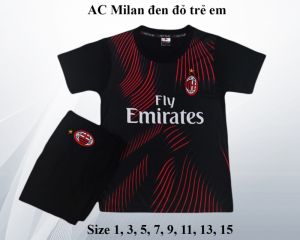 Áo quần đá bóng AC Milan đen đỏ trẻ em mới 2020