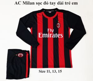 Áo quần đá banh CLB AC Milan sọc đỏ trẻ em tay dài mới 2020