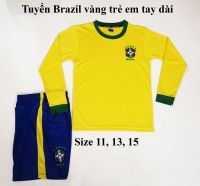 Bộ đá bóng tuyển Brazil vàng trẻ em tay dài mới 2020