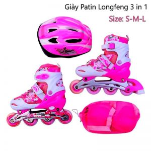 Combo giày + bảo hộ trượt Patin LongFeng 3in1 màu hồng siêu hấp dẫn