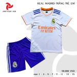 Áo quần bóng đá CLB Real Madrid trắng trẻ em mới 2020