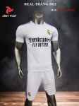 Bộ đồ đá banh CLB Real Madrid sân nhà màu trắng phối sọc tím 2023