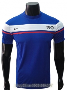 Quần áo bóng đá T90 xanh ngực ngang trắng