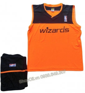 Quần áo trẻ em bóng rổ Wizards cam đen