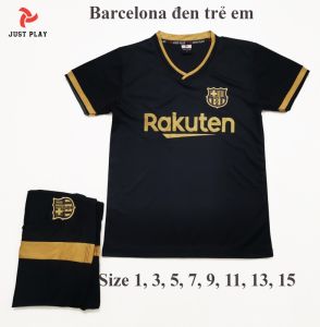 Áo quần đá banh CLB Barcelona đen trẻ em mới 2020