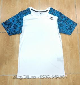 Áo thể thao nam Adidas trắng tay phối xanh đậm