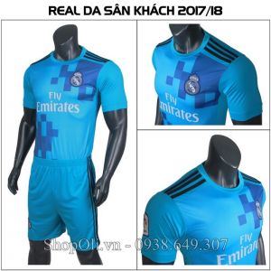 Quần áo đá banh Real Madrid xanh mẫu thứ ba 2017-2018 (Liên hệ)