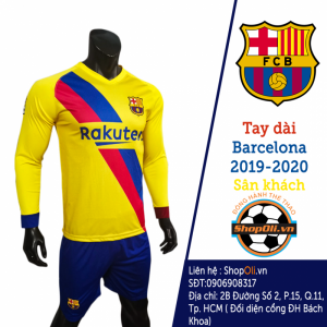 Quần áo bóng đá tay dài Barcelona sân khách mới nhất 2019-2020